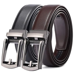 Men's Leather Ratchet Dress Belts 2 Pack with Automatic Buckle Click Sliding ... - Picture 1 of 6