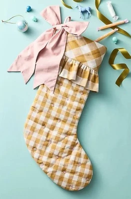 NUEVO Medias Anthropologie Ocre Cuadros Guinga Rosa Arco 23”L Vacaciones Navidad c Foto 1 de 4