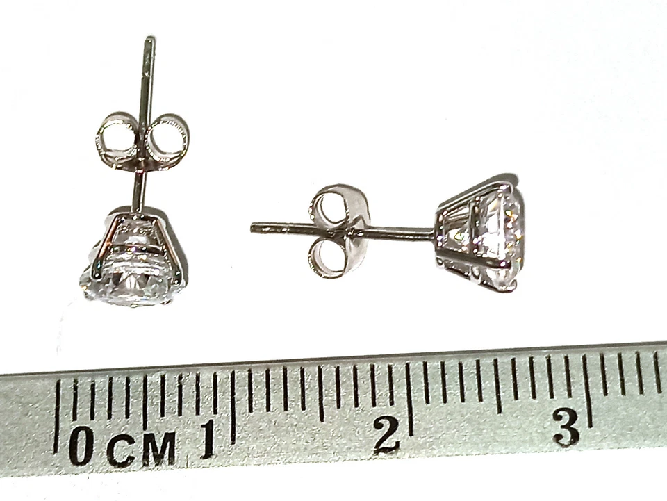 Pendientes solitarios de lujo de 2 quilates de oro blanco macizo de 18 k con pasador de diamantes de 6 mm Foto 1 de 4
