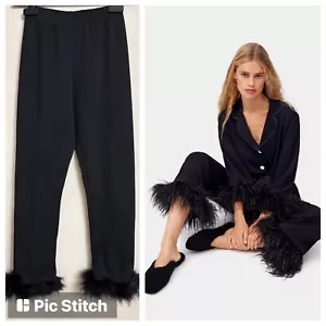 Sleeper Women’s Party Pajama PANTS XS With Detachable Ostrich Feather Trim Black - Picture 1 of 12