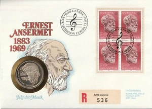MDS NUMISBRIEF 1985 SUIZA ERNEST ANSERMET - AÑO DE LA MÚSICA CON 5 FRANCOS 1983 - Imagen 1 de 3