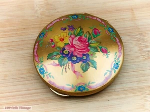 Mimosa small floral-Vintage Make Up/Powder Compact-204 - Picture 1 of 6