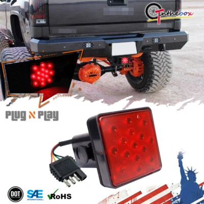2" 15-SMD LED Light 4 Way Trailer Tow Hitch Cover DRL Stop Tail Light Brake Lamp - Image 1 of 4