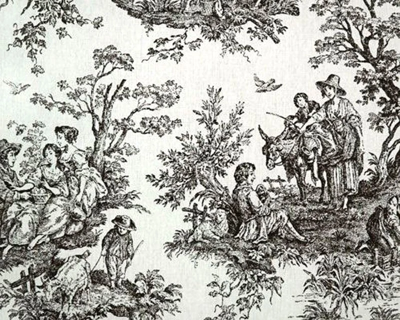 100% Cotton Colonial Toile Fabric - Black/White - $9.95 Flat Rate Shipping - Image 1 of 1
