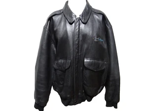 Vintage GAME black Leather Bomber Jacket Men's Size XL, Flight Pilot, Full Zip - Picture 1 of 13