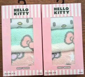 NWT Girls Hello Kitty 6 Pairs Cozy Socks Kids 10-4. Two 3 Pack Bundle - Picture 1 of 4