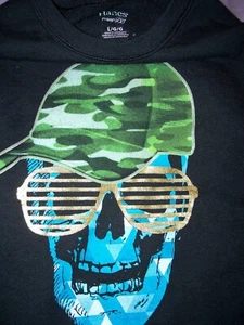 Hanes Fresh IQ Boys Large Black Sweatshirt Skull Glasses Camo Hat - Picture 1 of 2