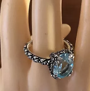 STEPHEN DWECK Sterling .925 Carved Floral Ring Oval Blue Topaz Stone Size 8.5 - Picture 1 of 11