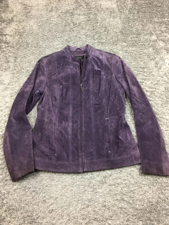 Chaqueta de cuero Style & Co para mujer talla pequeña púrpura cremallera completa Foto 1 de 4
