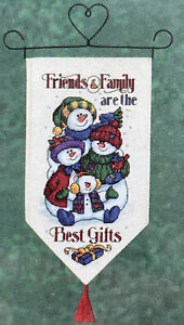 VTG Dimensions Friends Family Snowman Banner Bell Pull Cross Stitch Kit 8696 NEW
