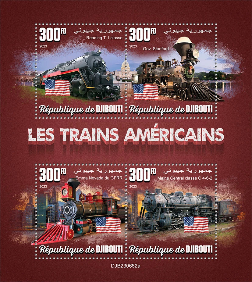 Estampillas de American Trains MNH 2023 Djibouti M/S Foto 1 de 1