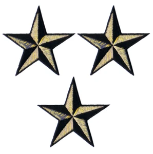 3-Pack Nautical Star Applique Patch - 3D Gold Black Embroidered Star 2" Iron On - Picture 1 of 2