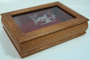 Vintage Wooden Jewelry Box Etched Glass Hinged Lid Pheasant In Pear Tree - Picture 1 of 12