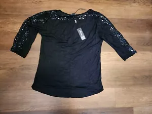 Cable And Gauge Black Sequin Slit Sleeve Top Size SP - Picture 1 of 6