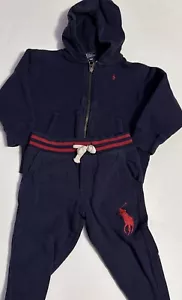 2 Pc Polo Ralph Lauren Navy Blue Cotton Knit Tracksuit 2T - Picture 1 of 5