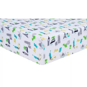 Trend Lab Dinosaurs Around the World Jersey Fitted Crib Sheet Baby Bed Sheet NEW - Picture 1 of 2