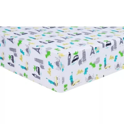 Trend Lab Dinosaurios Alrededor del Mundo Jersey Sábana Ajustable para Cuna Sábana de Cama para Bebé NUEVA Foto 1 de 2