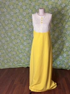 Vintage 60s 70s Sleeveless Yellow Maxi Dress Jacket 2 Piece M Hippie Mod Gogo - Picture 1 of 9