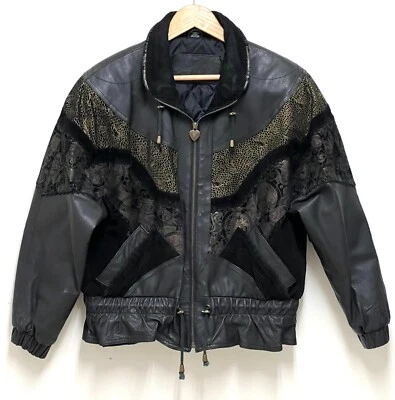 VTG Jacqueline Ferrar Black Leather Suede Patchwork Zipper Jacket Pockets Size S - Image 1 of 4