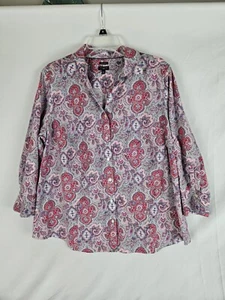 TALBOTS Lightweight Paisley Button up Blouse Plus Size 18W Long Sleeves Comfort - Picture 1 of 6
