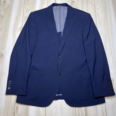 Ibiza Wool Stretch Seersucker Half-Lined Sport Coat Navy Blue Mens Sz 42R Blazer - Image 1 of 4