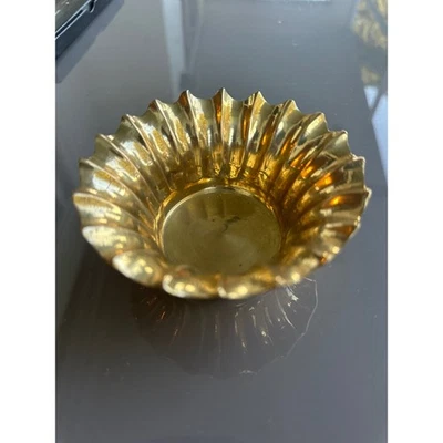 Brass Fluted Ruffled Edge Small Bowl Trinket Dish Dec Accent candle holder vintg - Image 1 of 4