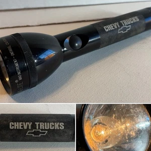 Vintage 1998 Mag-Lite Black Flashlight 2X C Battery Chevy Truck Logo Works Used - Picture 1 of 11
