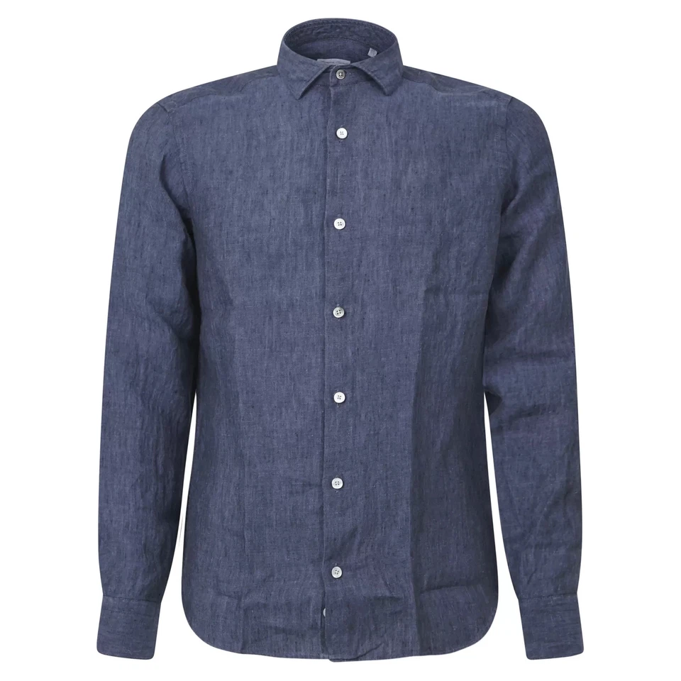 Lavorazione Sartoriale - Camicia blu in lino slim fit per uomo - Immagine 1 di 1