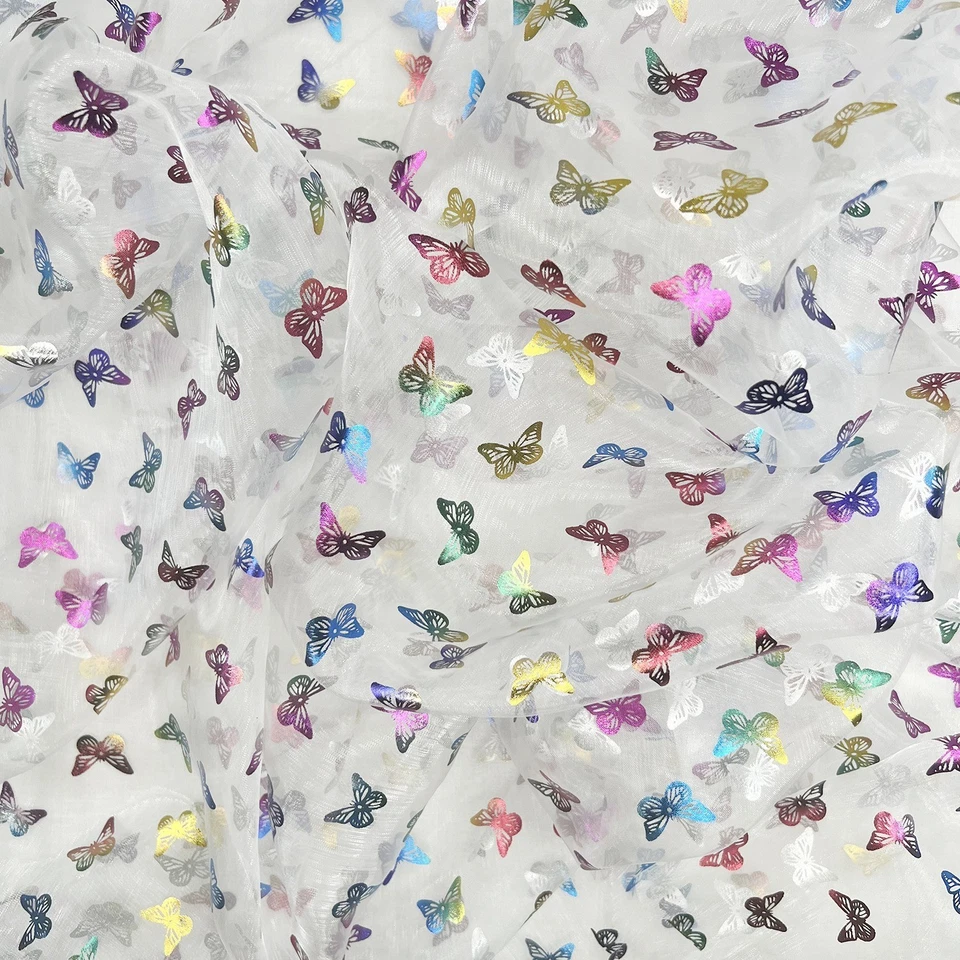 BUTTERFLY Foil Organza Fabric WHITE 150cm Wide - 3 metres in length - Image 1 of 1