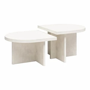 Daytona 2-Piece Modern Coffee Table with Rounded Edges, Faux Plaster - Picture 1 of 8