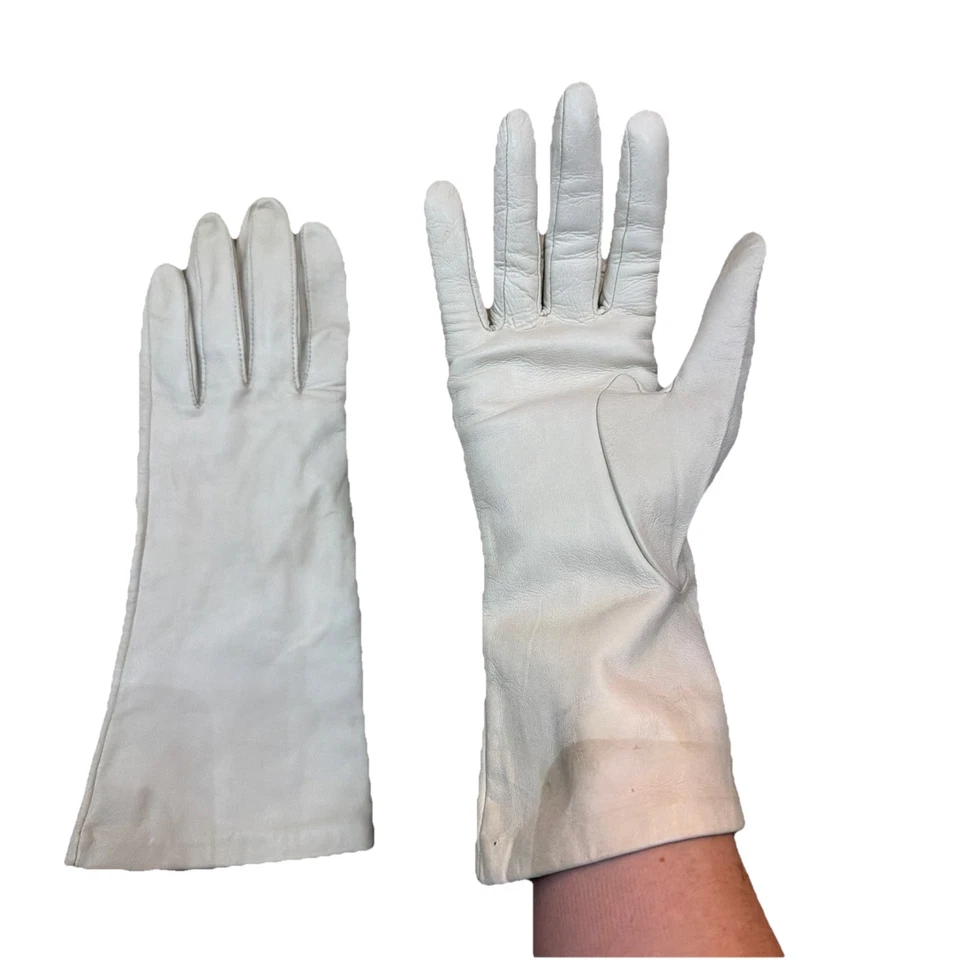 Guantes largos de cuero de becerro vintage Nordstrom medio antebrazo suaves blancos/beige talla 8,5 Foto 1 de 4