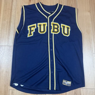 复古 Fubu 05 Sports Collection 棒球球衣男式 XL 蓝色纽扣 Y2K — 第 1/4 张图片