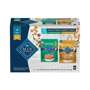 Blue Buffalo Delectables Natural Wet Dog Food Topper3oz (12 Pack-6ofEach Flavor) - Picture 1 of 7