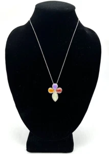 Sterling Amethyst Citrine Peridot Cross Necklace 18.5" chain - Picture 1 of 2