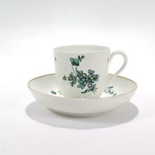 Antique 18 C Chelsea-Derby English Porcelain Gilt Cup & Saucer w Green Flowers