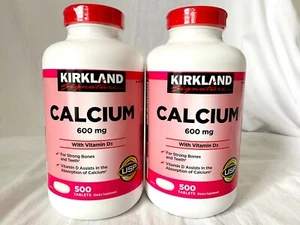 2 Pack Kirkland Signature Calcium 600 mg + D3, 500 Tablets Each (1000 Tablets) - Picture 1 of 4