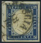 Italy Sardegna 1862 20 Cents Used Sas 15E On Piece Cv $102.00 190722029