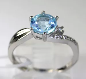 Neu!!!! Sterling Silber Blautopas Lab Created weißer Saphir Akzent Ring - Bild 1 von 6