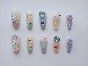 Hello Kitty, Handmade Press on Nails, "Size M, Coffin, 21-25mm Length. - Picture 1 of 4