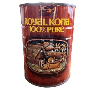 Contenedor de lata de metal vintage Royal Kona Coffee Hawaii 100 % puro de 16 oz - Imagen 1 de 3