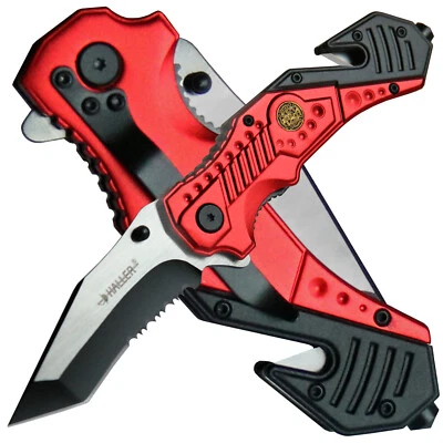 Haller Rescue Taschenmesser "Red" Teilwellenschliff Leichtmetall Rettungsmesser