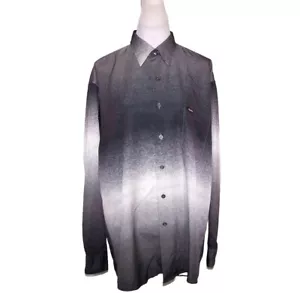 Kani Jeans Shirt Top Mens Sz Large Hip Hop Ombre Gray Button Up Long Sleeve Logo - Picture 1 of 9