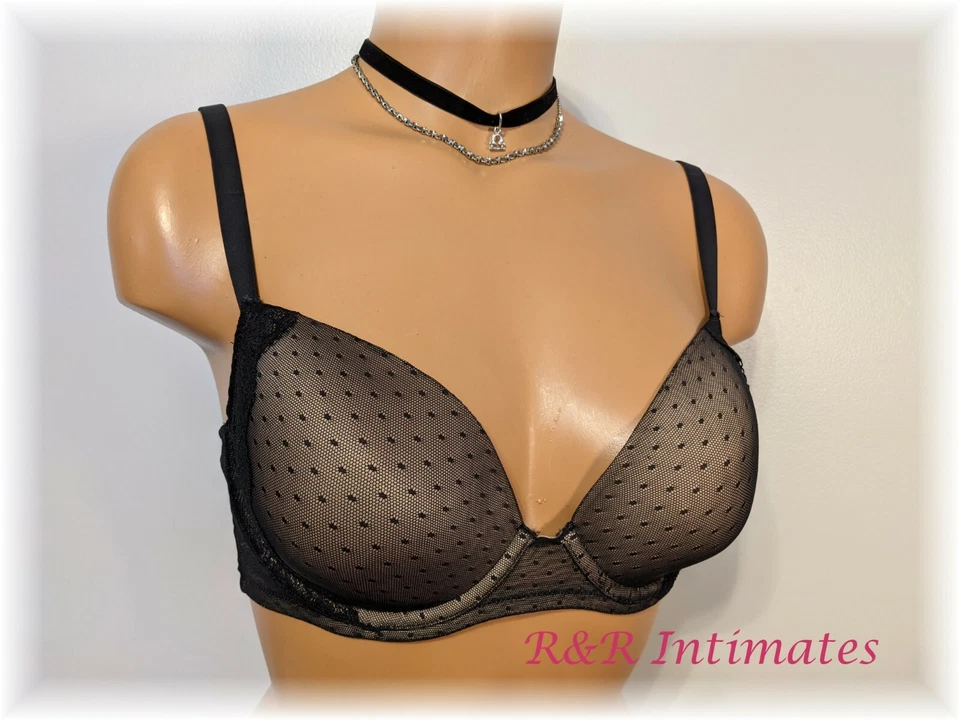 So Intimates Lace Trimmed T-Shirt Bra, CAN10352, Black / Nude, 34B - Image 1 of 4