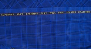 Blue windowpane box Check Plaid Suiting Fabric Super 180s Quality Wool Fabrics - Picture 1 of 1