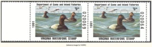 D2K Virginia Duck Stamp 1991 $5.00x2 Hunter - Picture 1 of 1