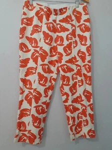 Women’s Lobster Print Pants Size 12 Orange On White Crop Capri Festival Coastal - Picture 1 of 7