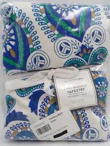 Pottery Barn Teen Boho Mandala Printed Tapestry Blue Green 80x90" A1201 - Picture 1 of 6