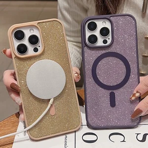 For iPhone 12 13 15 16 Pro Max Clear Magnetic Case Bling Glitter Slim Shockproof - Picture 1 of 38