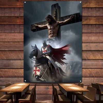LOSICOE Knights Templar Cross Jesus Tapestry Flag Crusaders Poster Prints Wall Decor Art