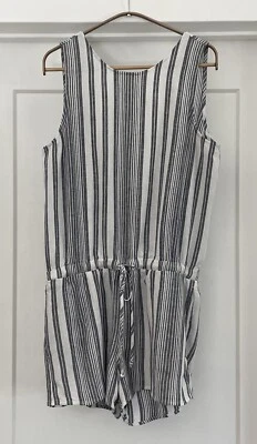 Women’s Bella Dahl White Stripe Romper Crossback w/Tie Back Size L - Image 1 of 4